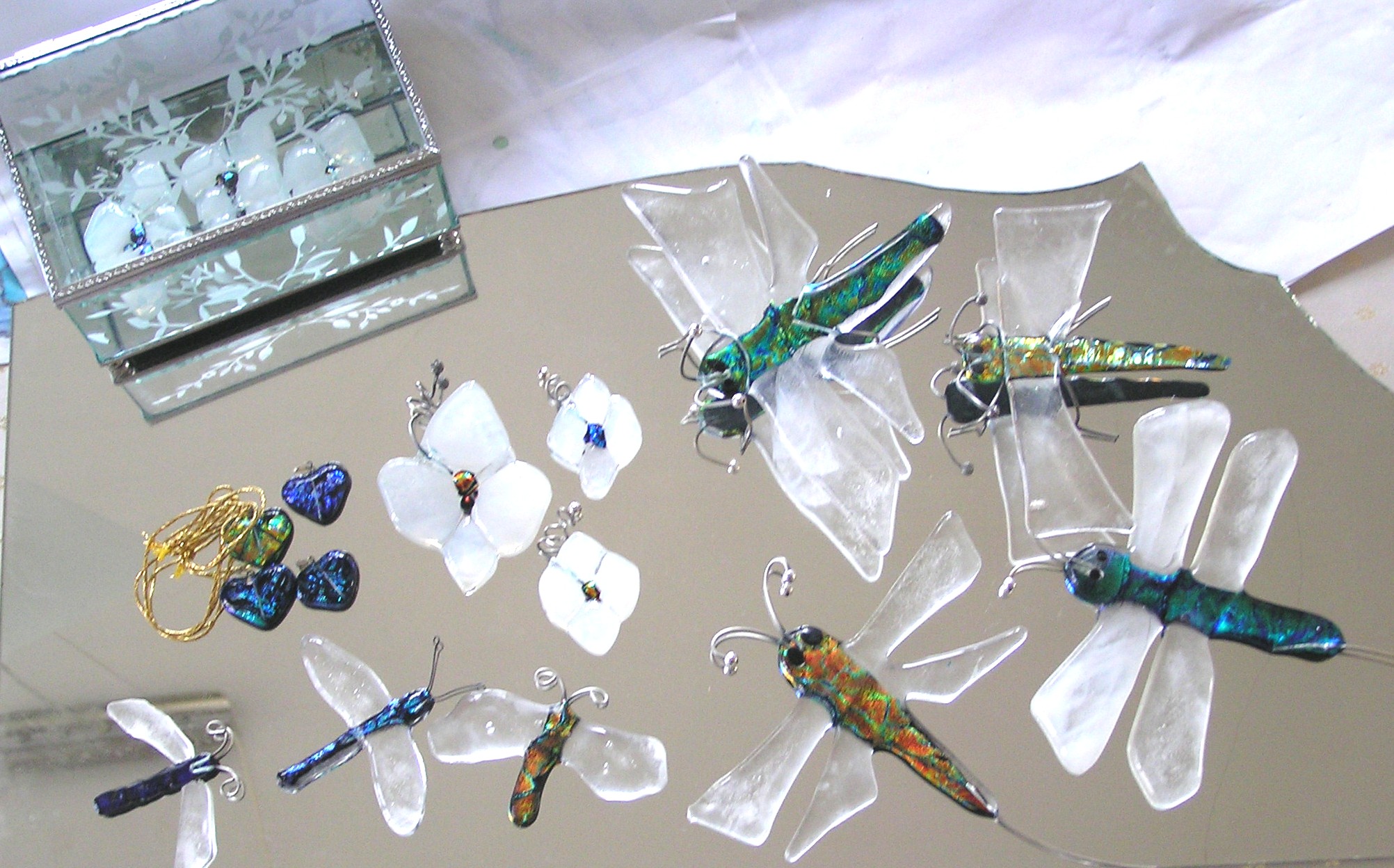 glassmykker, glaskunst, glaskunst, orkide i glas, insekter i glas, glasdyr,